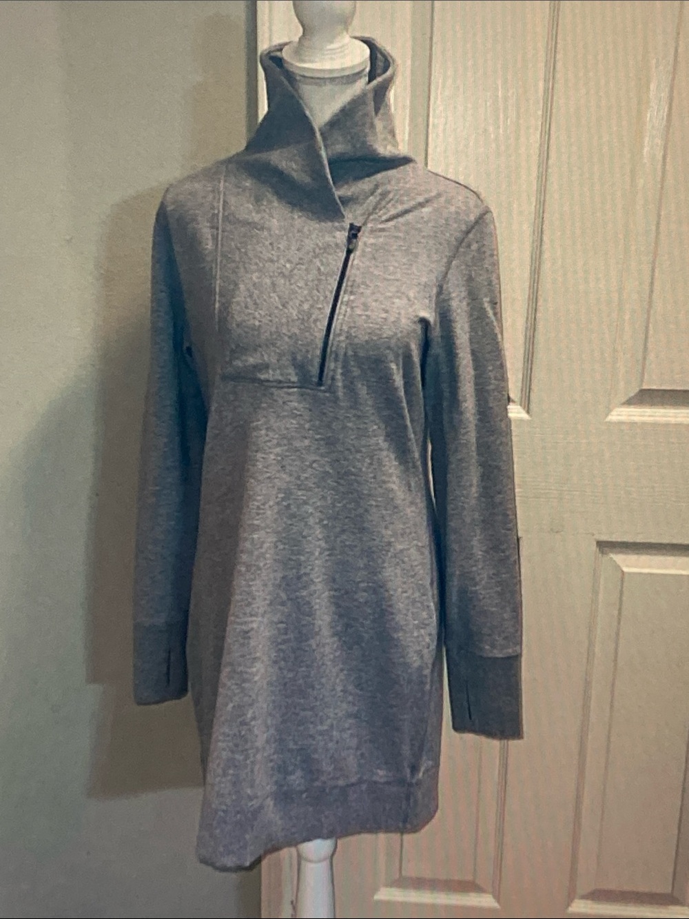 Athleta Heather Gray Funnel Neck Half-Zip Sweater Tunic